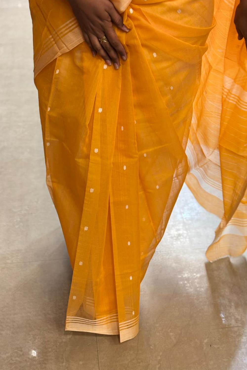 Yellow Pure Cotton Chanderi Saree