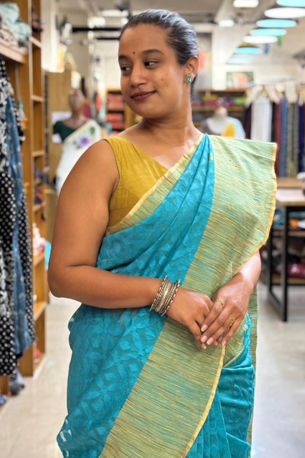 Blue Gicha Jamdani Saree