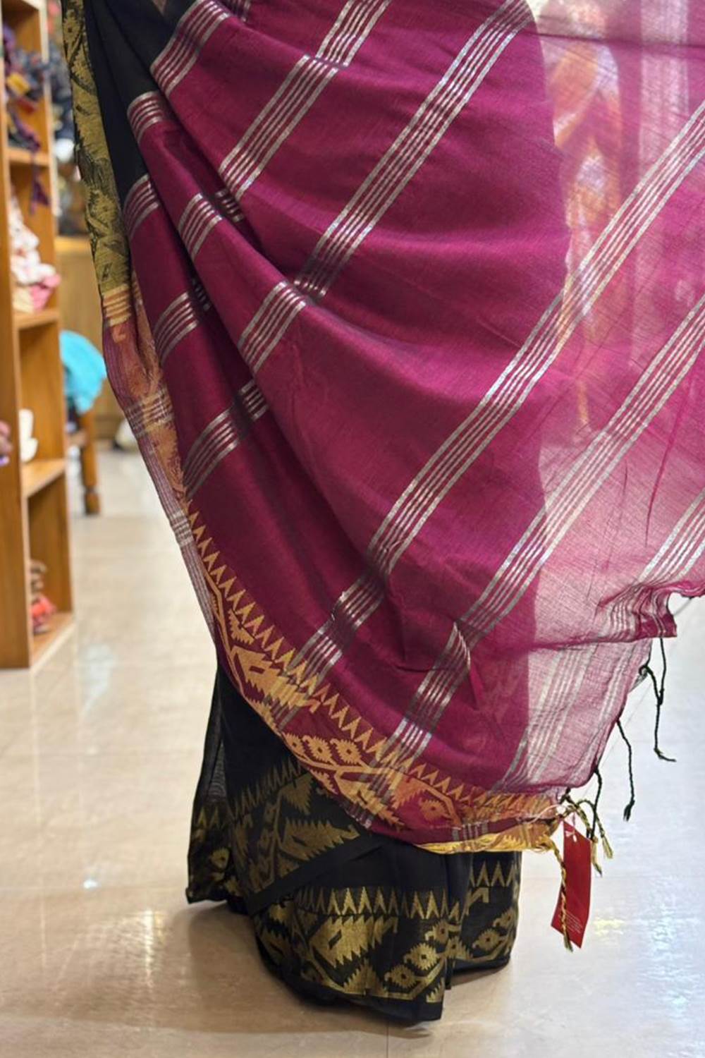 Black Cotton Saree with Jamdani Border