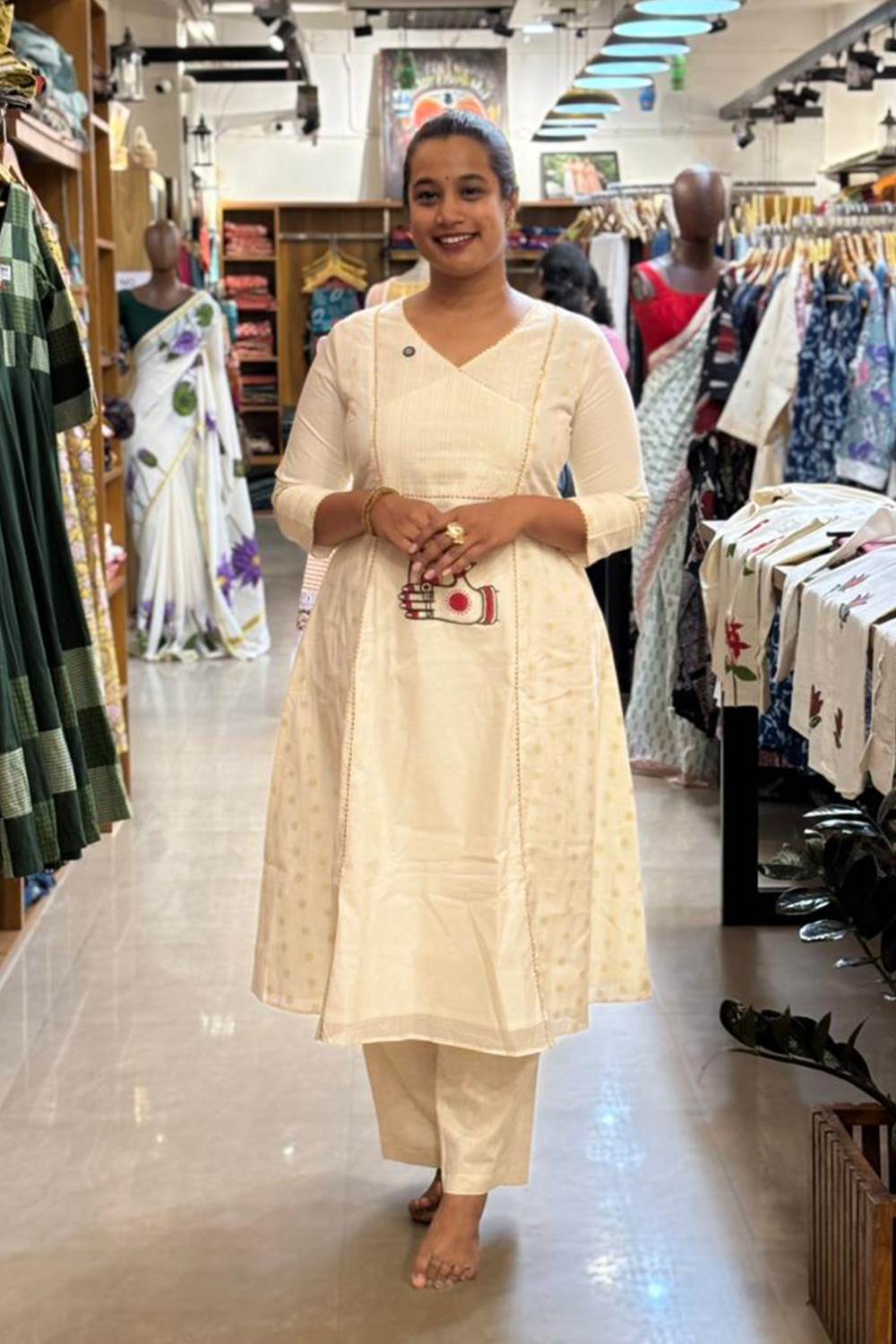 Mudra Hand Painted 3 Panel A Line Kurthi