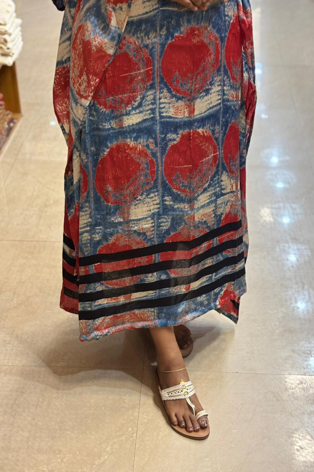 Ajrakh Modal Silk Blue base Red Kaftan