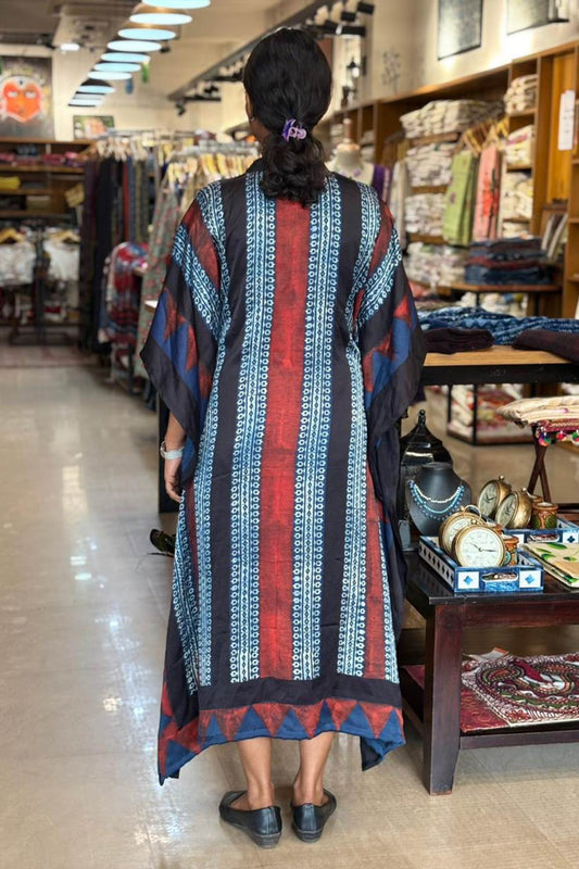 Blue & Red Modal Silk Designer Kaftan