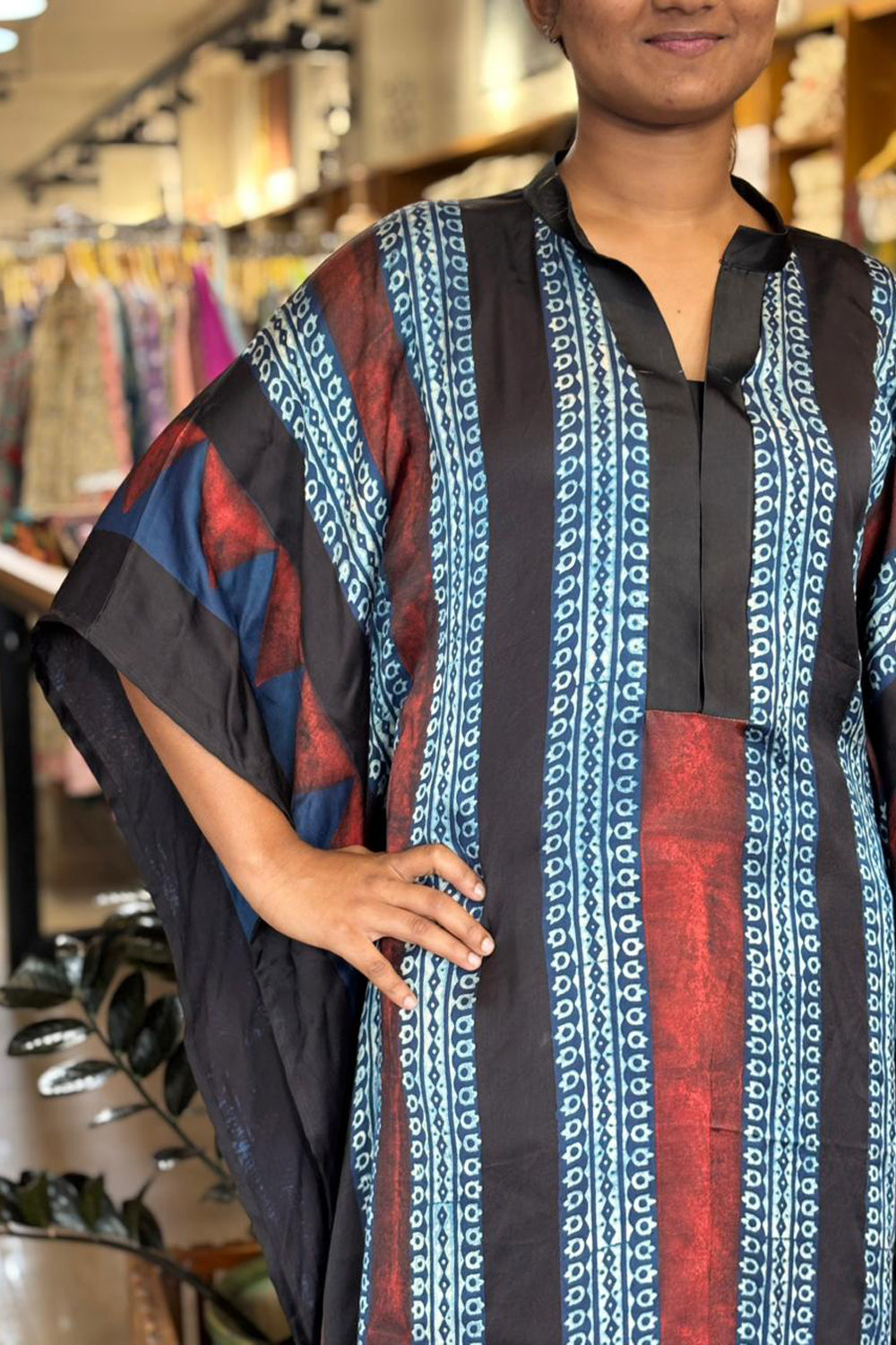 Blue & Red Modal Silk Designer Kaftan