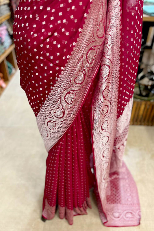 Red Base Banarasi Silk Saree