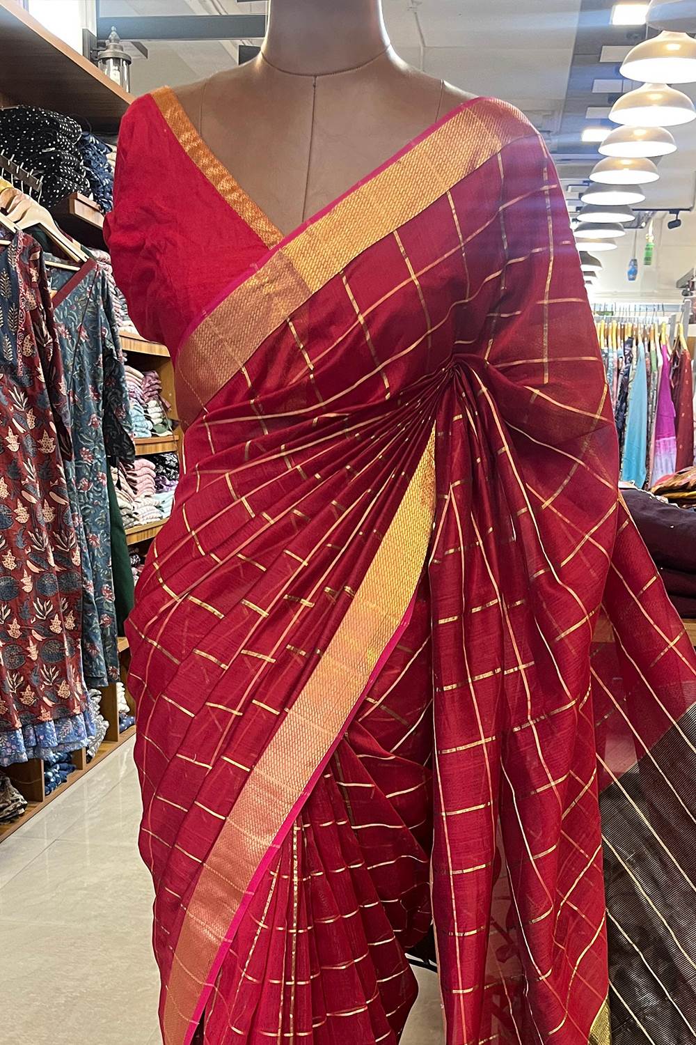 Red Maheshwari Silk Saree