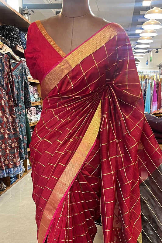 Red Maheshwari Silk Saree