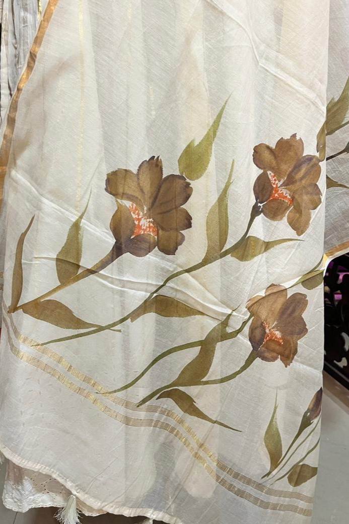 Cream Mul Chanderi Dupatta