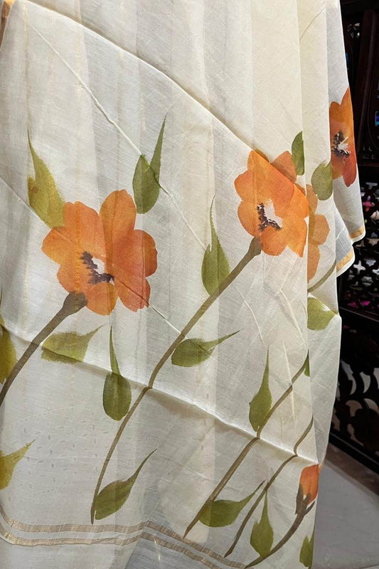 Lemon Yellow Mul Chanderi Dupatta