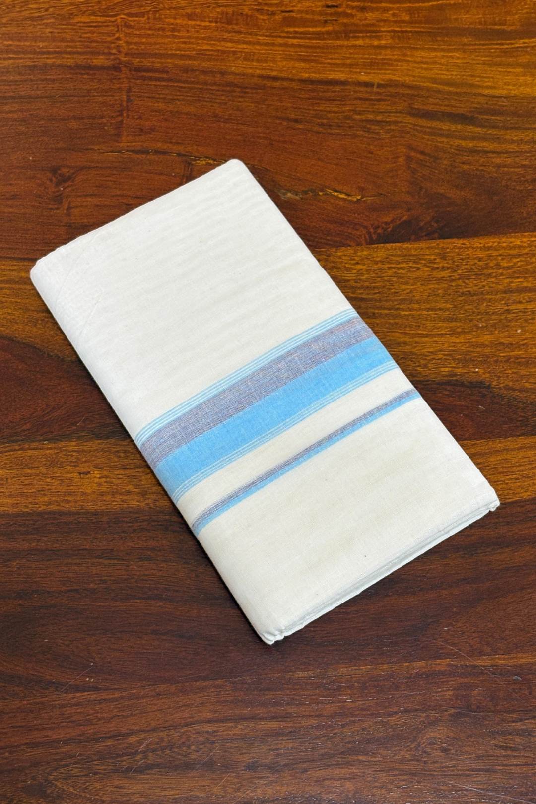 Offwhite Dhothi with Sky Blue Border