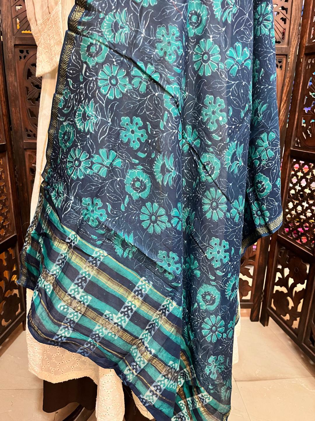 Indigo Butterfly Print Chanderi Dupatta