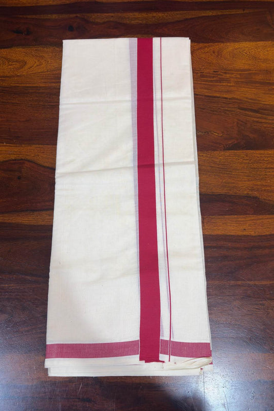 Offwhite Dhothi 1 Inch Maroon Border