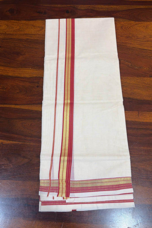 Offwhite Dhothi Gold & Red Border