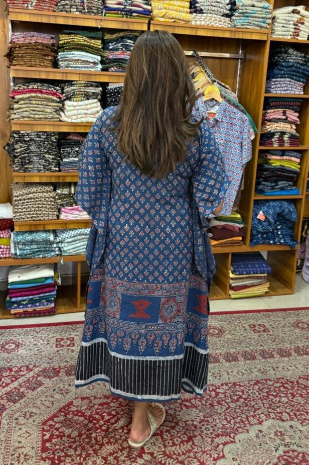 Blue Kaftan with Small Floral Print