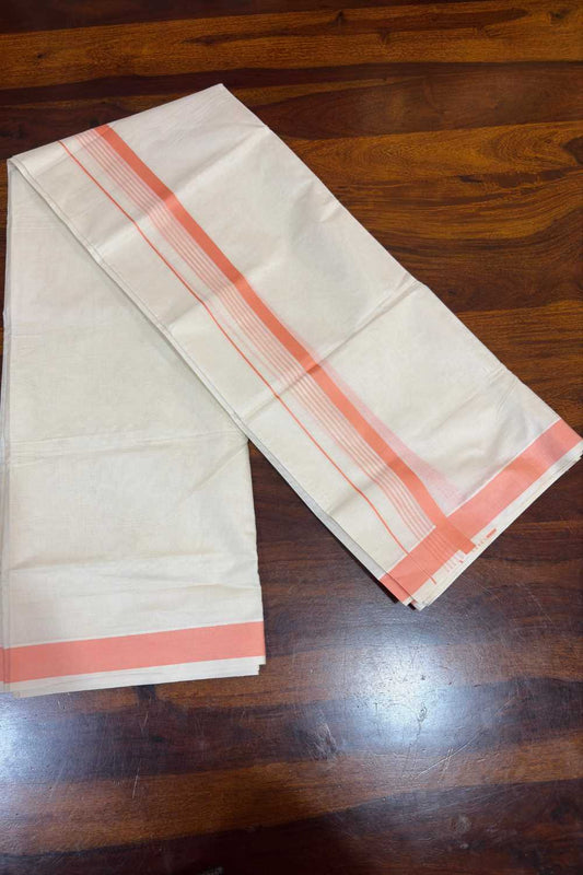 Offwhite Pure Cotton Dhothi with Orange Border