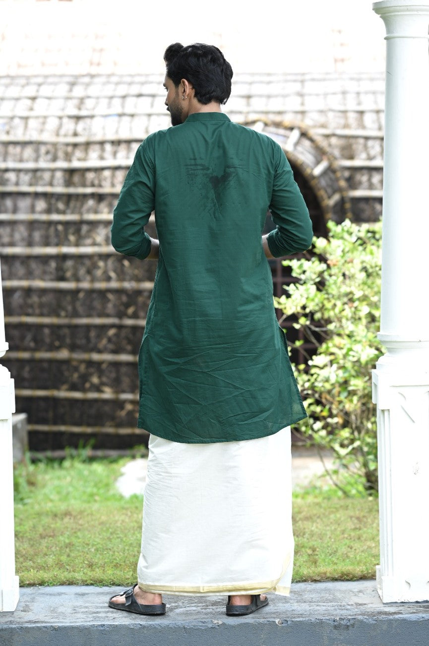 Green Full Sleeve Kurta with Golden Kani Embroidery