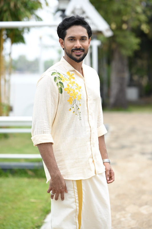 Offwhite Full Sleeve Shirt with Kanikonna Handpainted