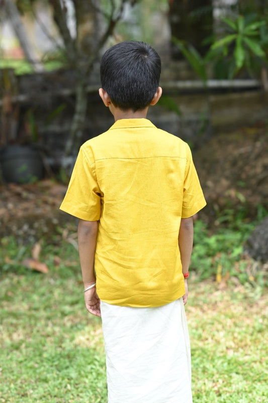Yellow Half Sleeve Shirt with Pin Tuck