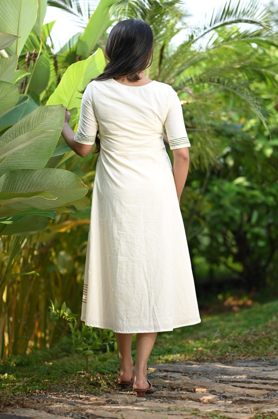 Offwhite Aline Kurti with Banana leaf Block Print