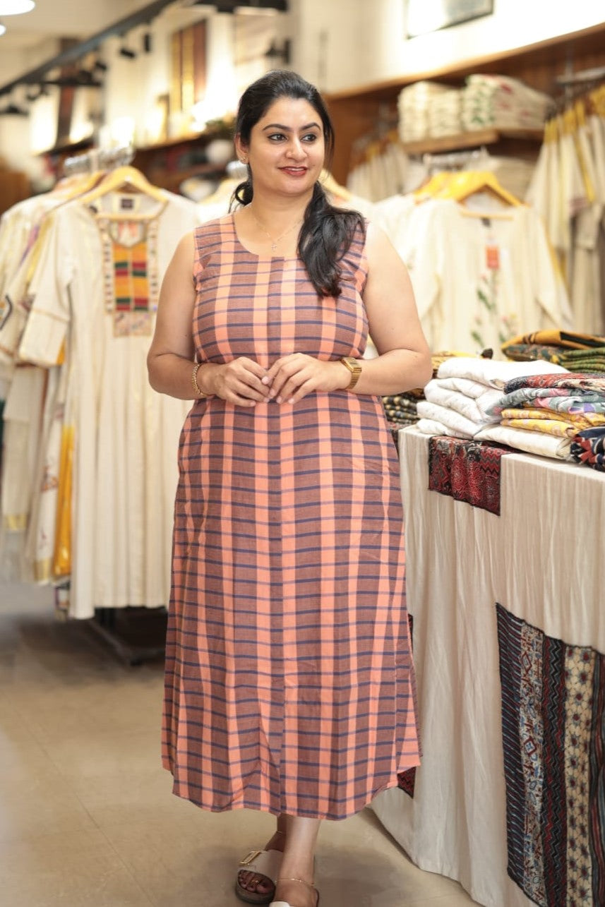Peach Base Handloom Dress