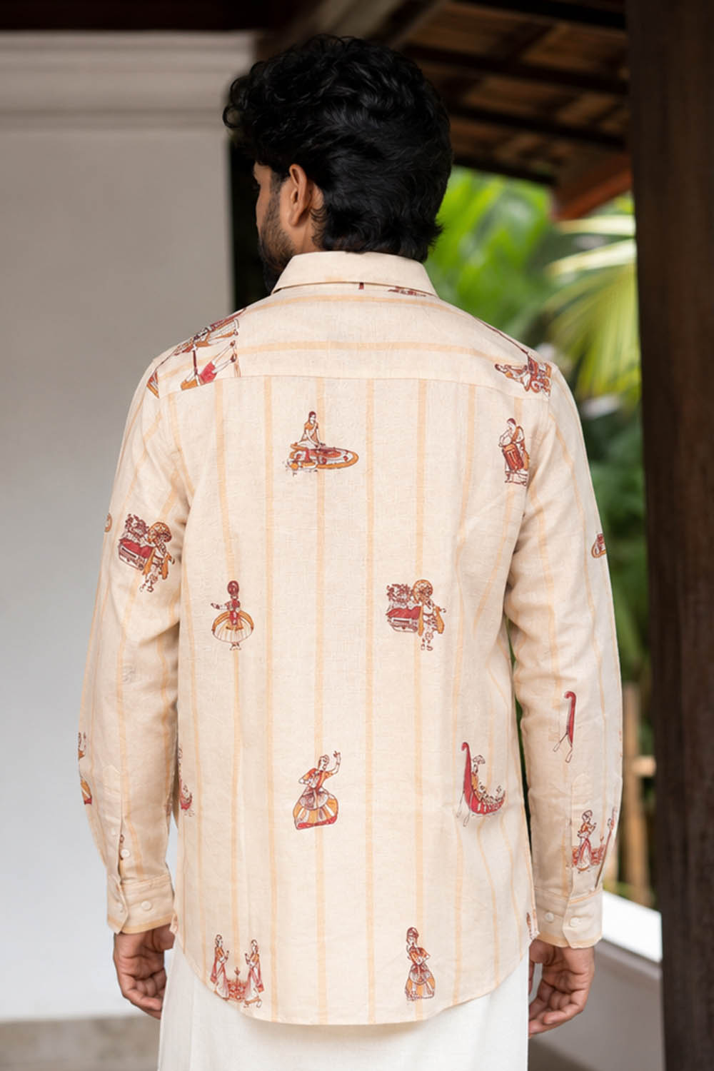 Beige Stripes Shirt with Onam Print