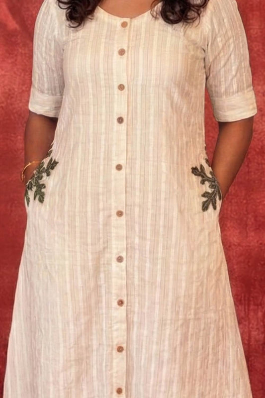 Green Snowflake Applique Pocket Dress