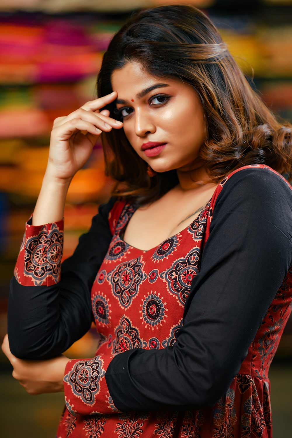 Black & Red Tiered Anarkali Floral