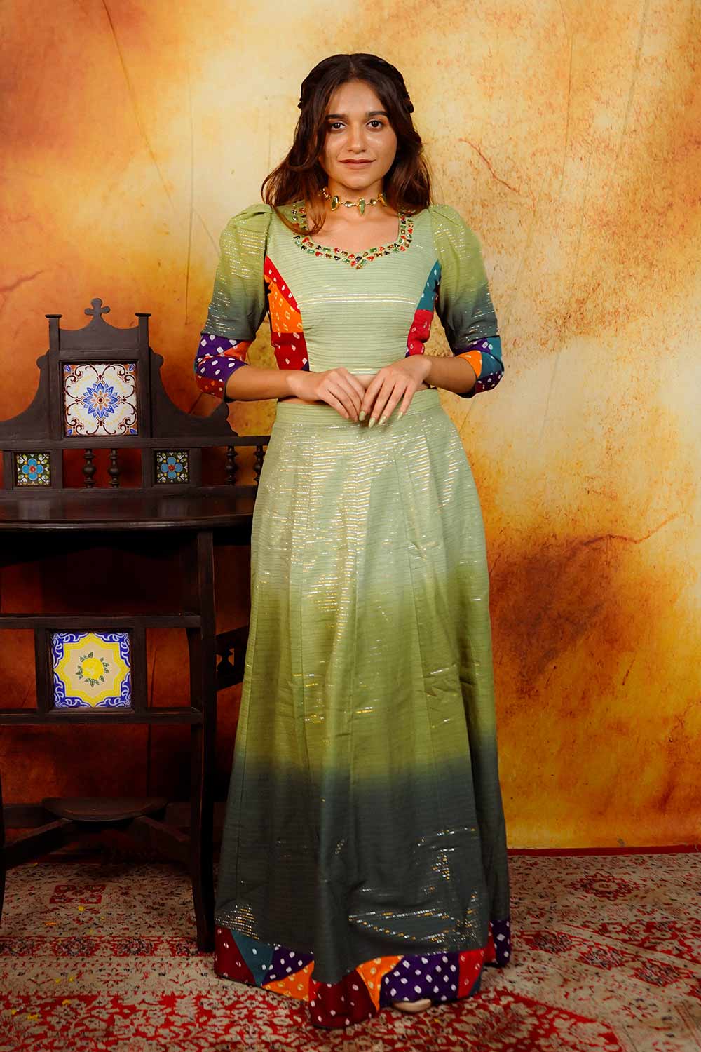 Jade Ombre Embellished Skirt Set