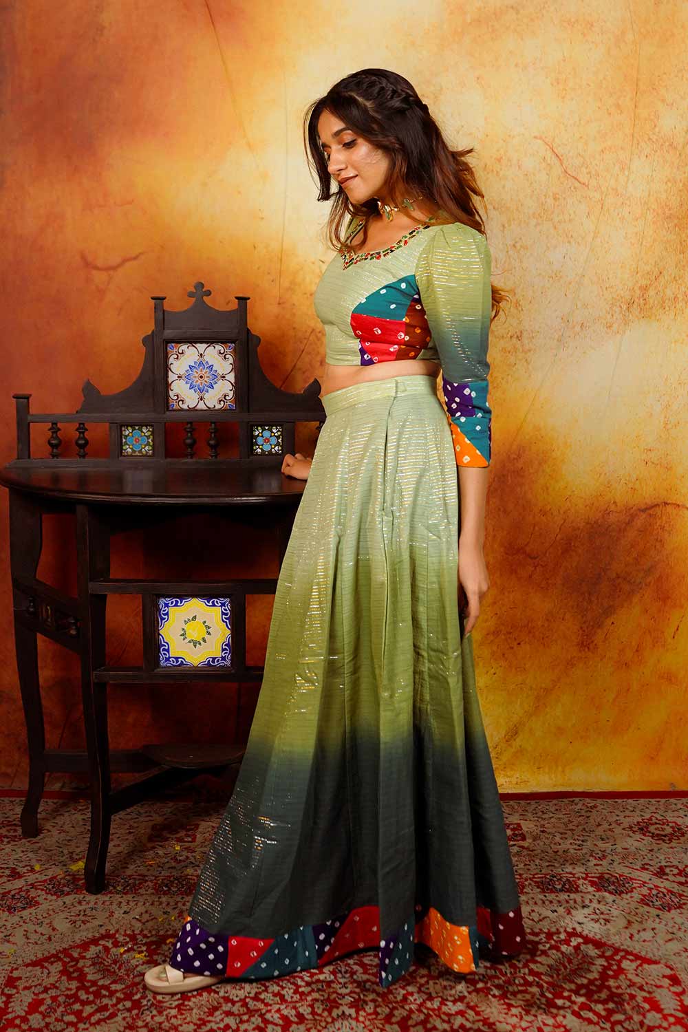 Jade Ombre Embellished Skirt Set