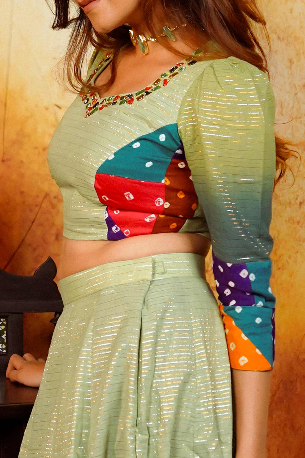 Jade Ombre Embellished Skirt Set