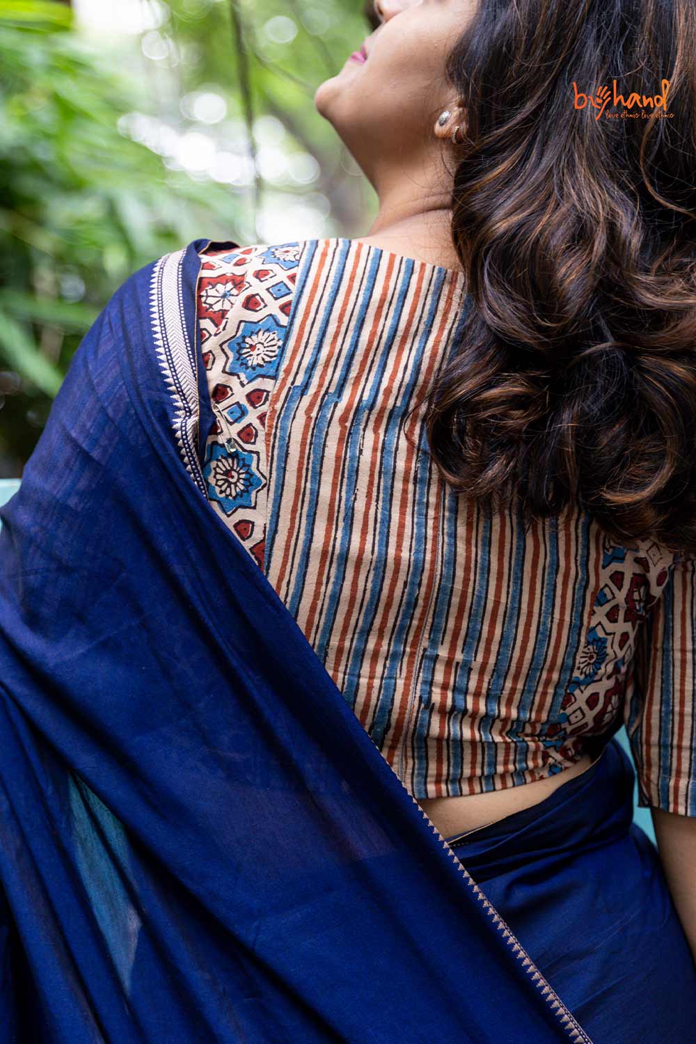 Beige Base Ajrakh Stripes Blouse