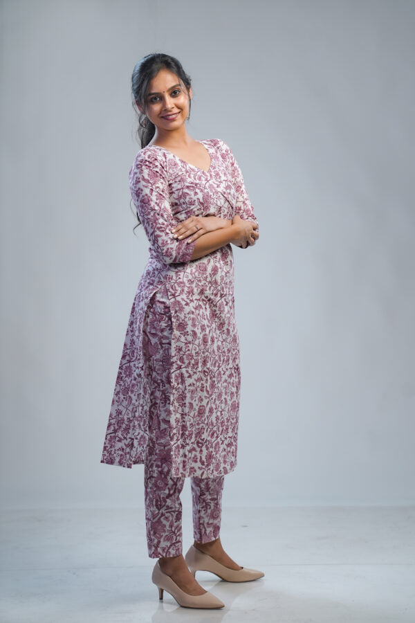 Rosewood Pink Sanganeri Co-ord Set