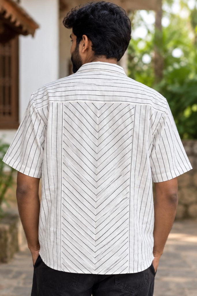 White Embroidery Shirt with Stripes