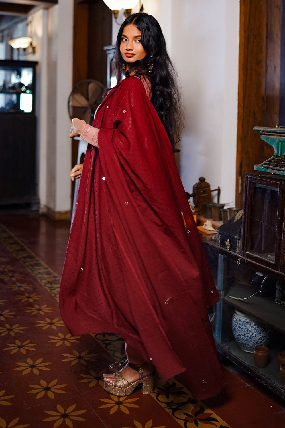 Maroon Mirror Work Dupatta