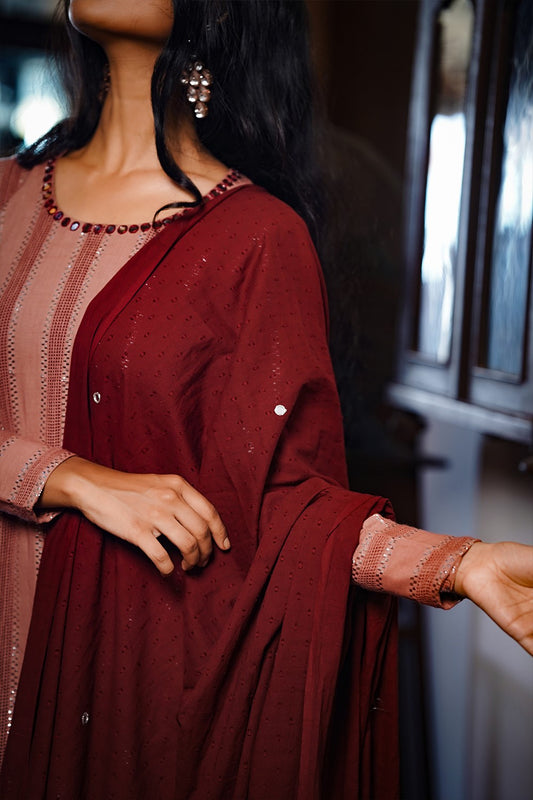 Maroon Mirror Work Dupatta