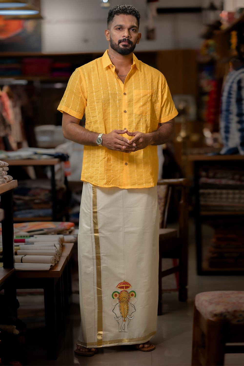 Off white Handpainted Nettipattam Dothi