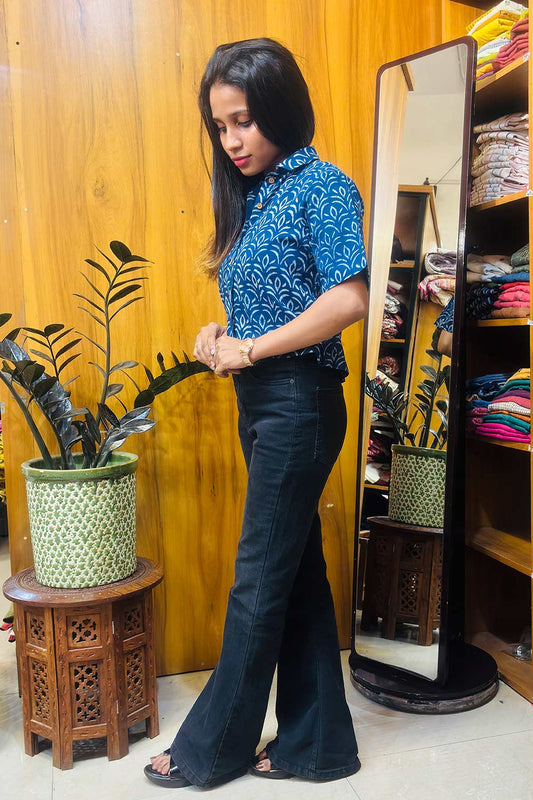Indigo Printed crop Shirt