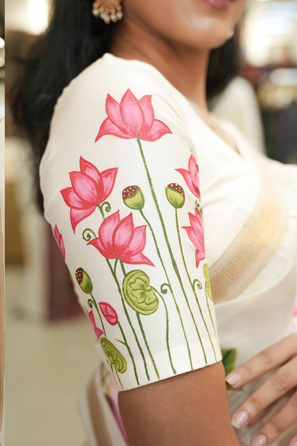 Lotus Handpainted Maheswari Silk Blouse