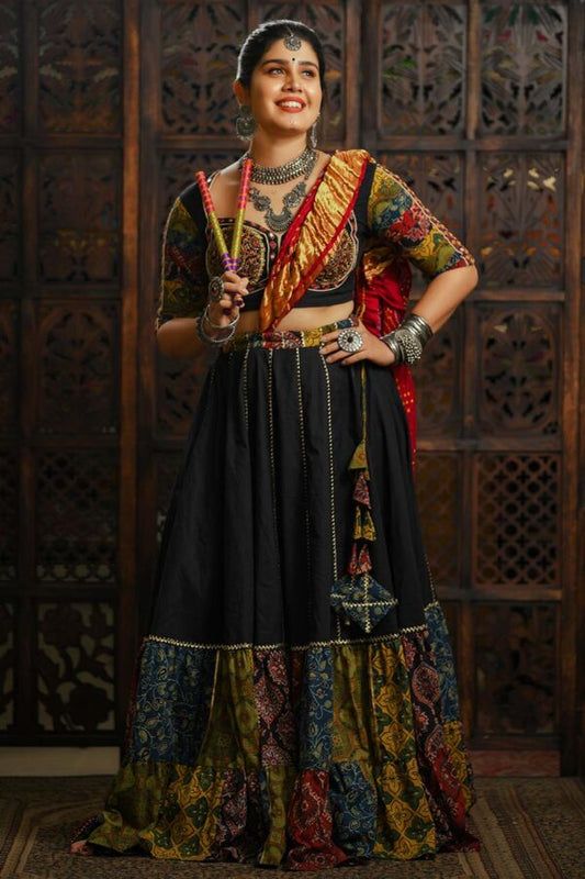 Ajrakh Patch Embroidered Skirt and Blouse