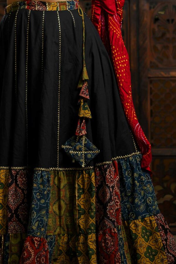 Ajrakh Patch Embroidered Skirt and Blouse