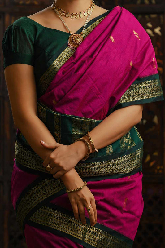 Magenta & Green Gadwal Cotton Saree