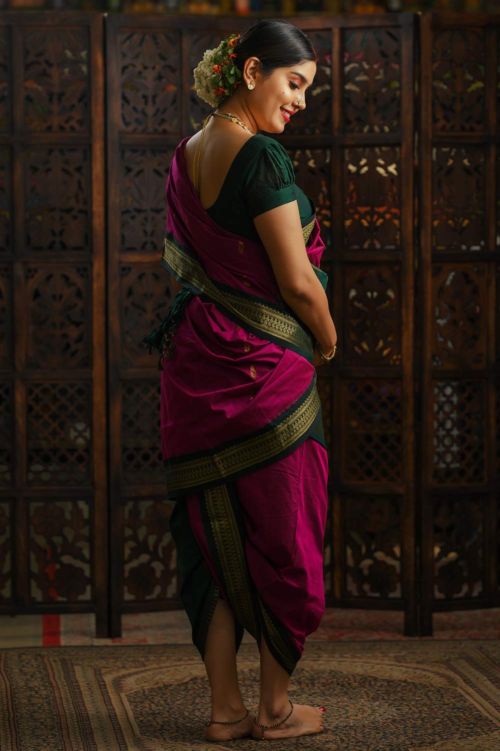 Magenta & Green Gadwal Cotton Saree