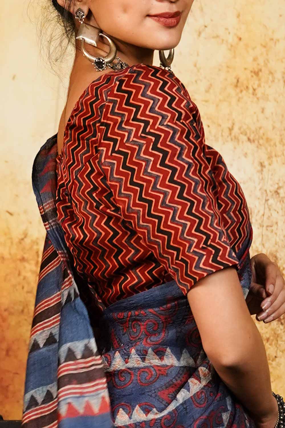Red Ajrakh Zig-Zag Modal Silk Blouse
