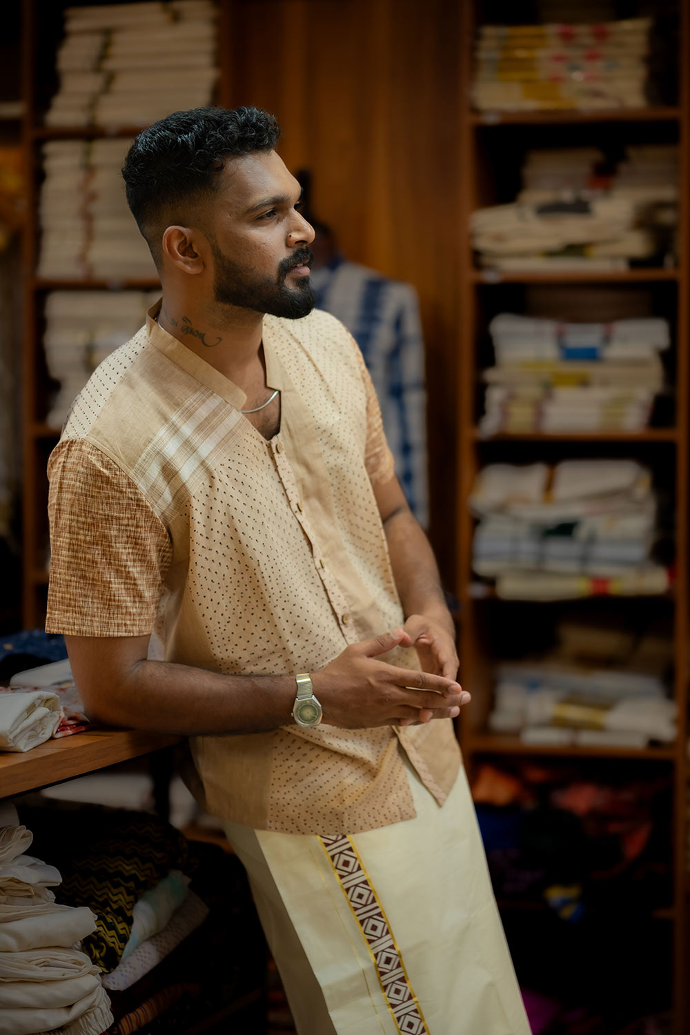 Handloom Cotton Designer Half Sleeve Shirt