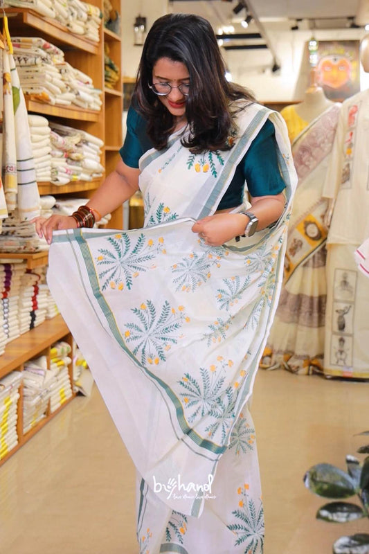 Set Mundu with Mukkutti Handblocked