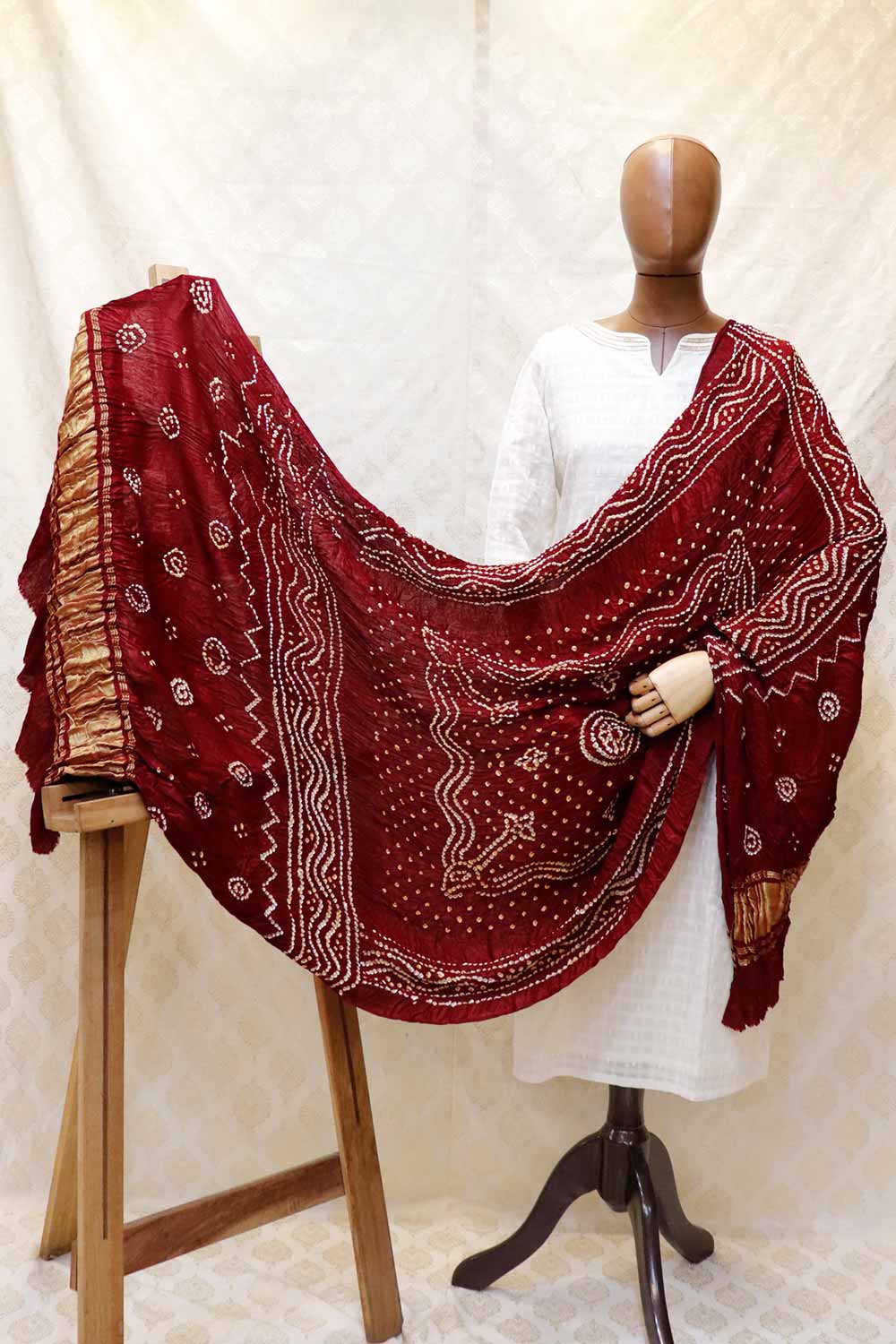 Modal Silk Shaded Bandhini Maroon Dupatta