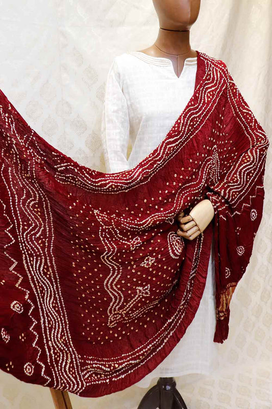 Modal Silk Shaded Bandhini Maroon Dupatta