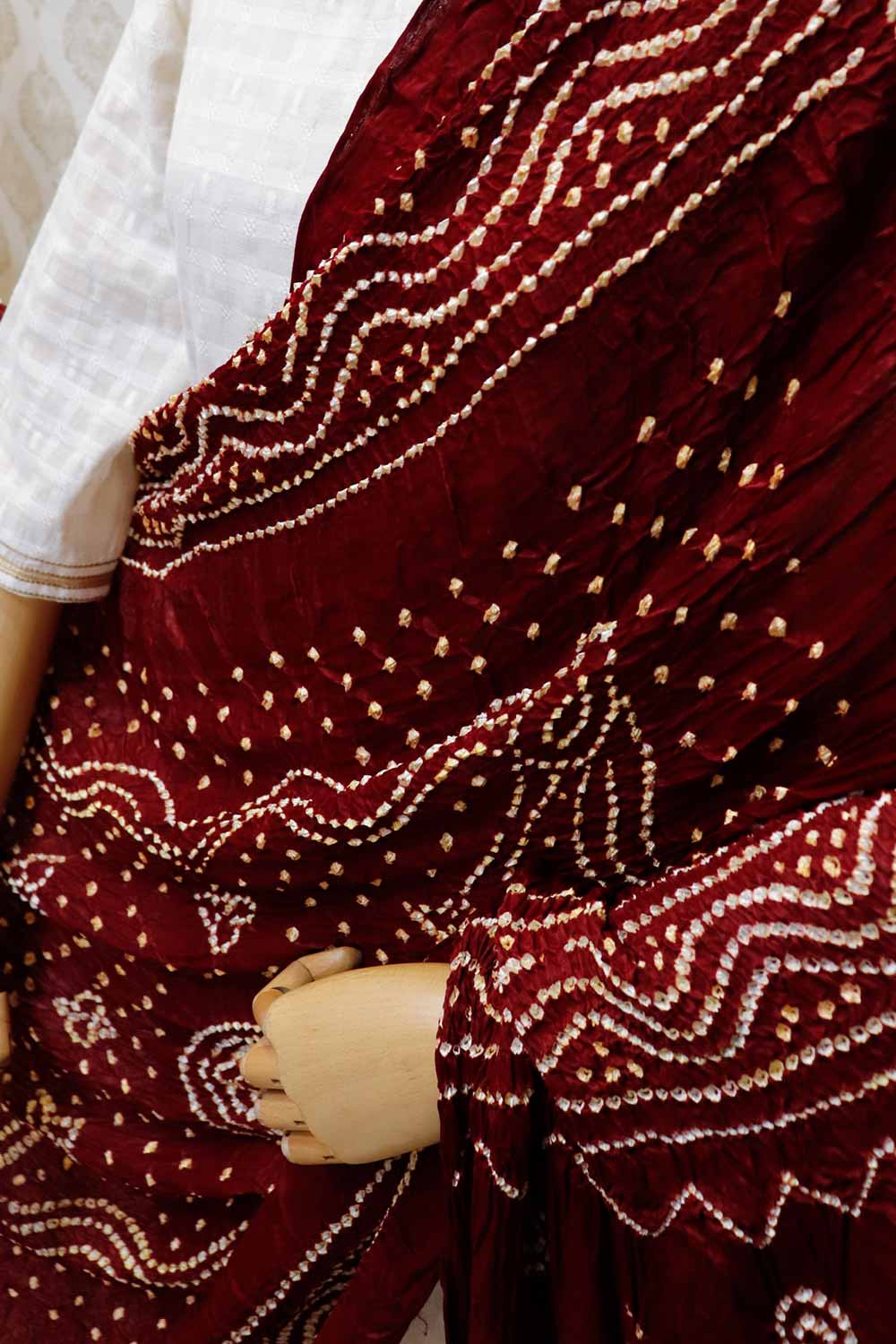 Modal Silk Shaded Bandhini Maroon Dupatta