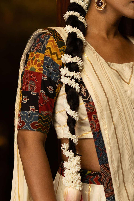 Off-White Zig-Zag Multi Ajrakh Patch Blouse