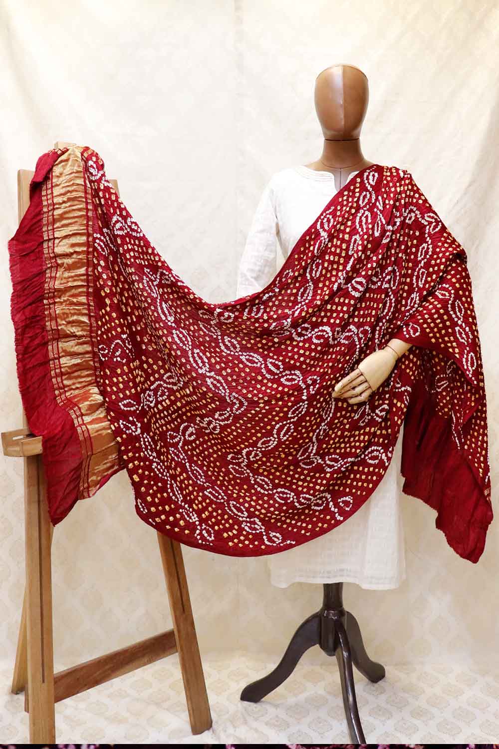 Modal Silk Shaded Bandhini Maroon Dupatta