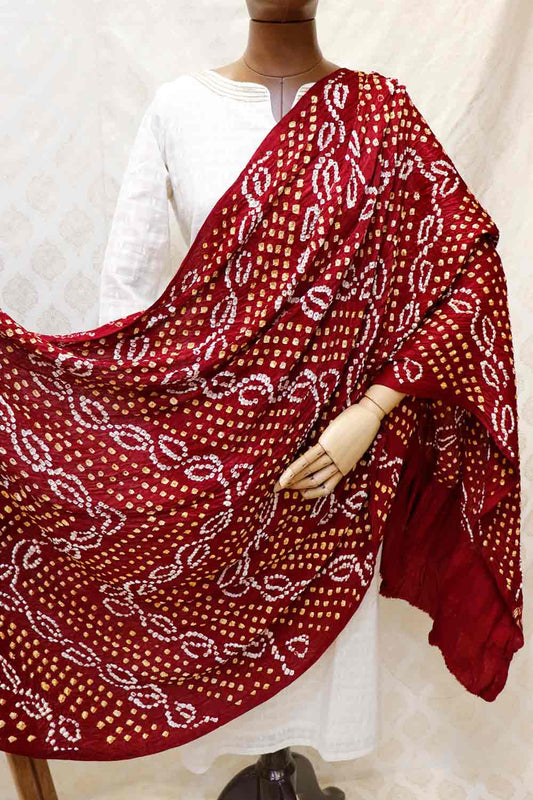 Modal Silk Shaded Bandhini Maroon Dupatta